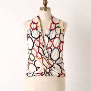 Zero + Maria Cornejo Silk Top Size 10 Faux Wrap Sleeveless Colorful Print Blouse